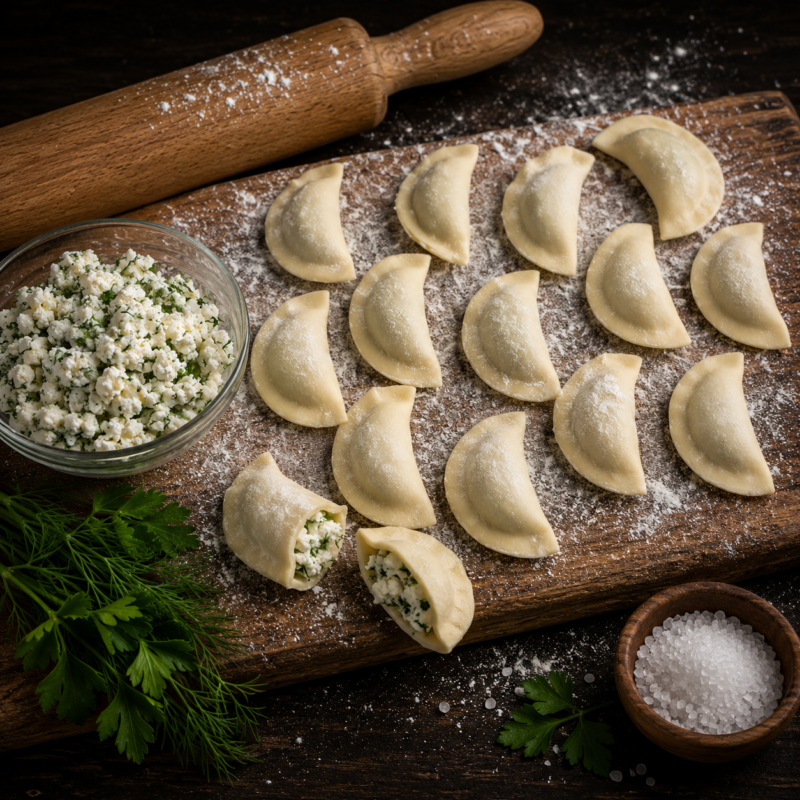 Вареники с творогом и зеленью